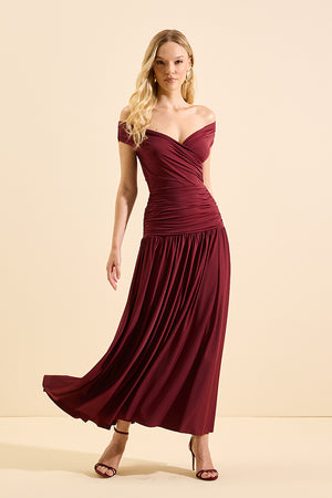 VESTIDO MIDI VELURE BORDO