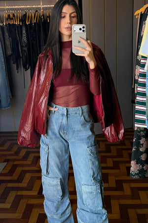 JAQUETA DE COURO VERNIZ VERMELHA