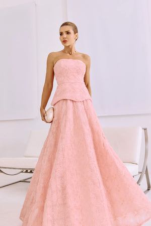 VESTIDO LONGO TULE BORDADO ROSA