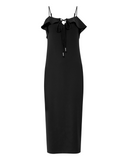 VESTIDO TUBO DECOTE BABADOS