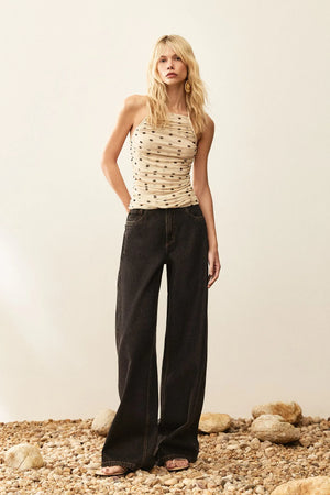 CALÇA JEANS PALAZZO BLACK