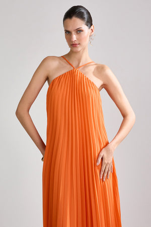 VESTIDO PLISSADO BELA LARANJA