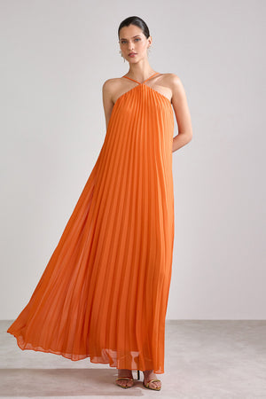 VESTIDO PLISSADO BELA LARANJA
