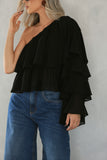BLUSA 1 OMBRO CHIFFON TM PRETA