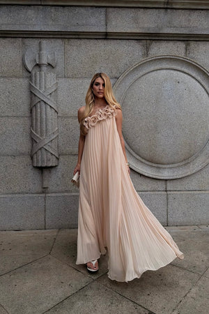 VESTIDO JABOUR NO DECOTE AREIA