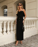 VESTIDO TUBO DECOTE BABADOS