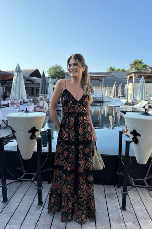 VESTIDO HALLIE DEVORE ESTAMPADO LONGO
