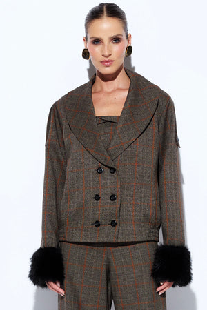 CASACO ELEANOR XADREZ PUNHO PELO