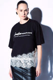 TSHIRT KATE PRETA MALHA ESTAMPADA RENDA