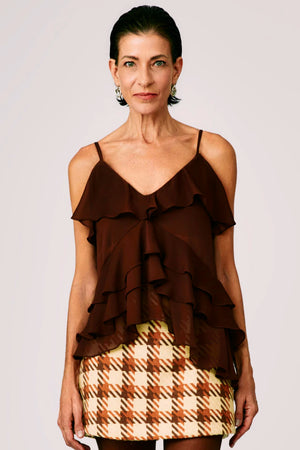 BLUSA SUZANE CHIFFON COM TOP MARROM