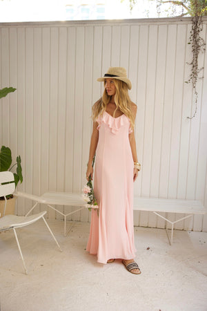 VESTIDO LONGO ALÇA ROSA