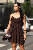 VESTIDO CURTO BABADOS CHIFFON