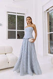 VESTIDO LONGO TULE BORDADO AZUL
