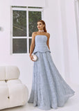 VESTIDO LONGO TULE BORDADO AZUL