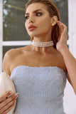 VESTIDO LONGO TULE BORDADO AZUL