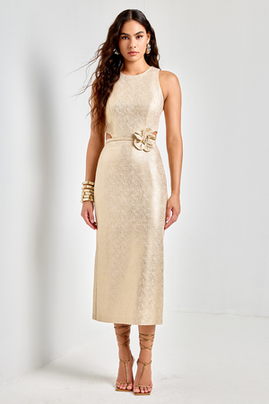 VESTIDO MIDI PALOMA A DOURADO