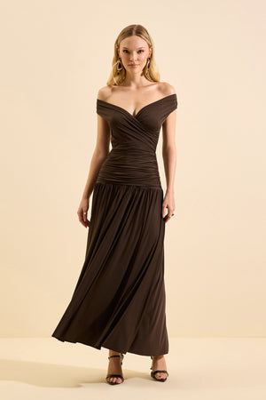 VESTIDO MIDI VELURE CAFÉ