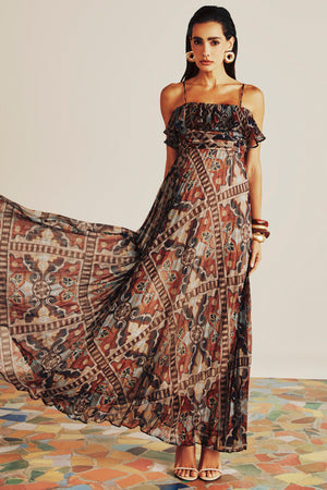VESTIDO JOANE CHIFFON PLISSADO ESTAMPADO